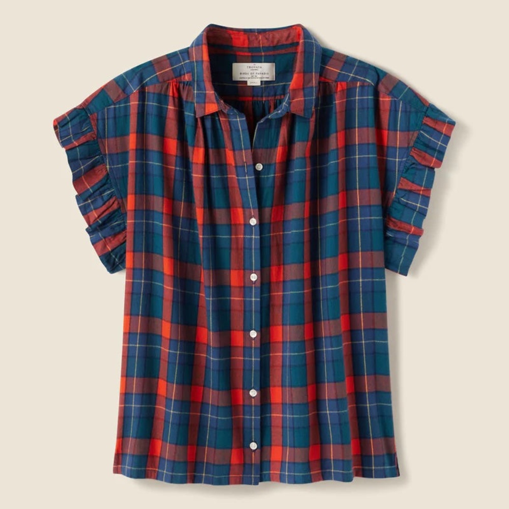 Trovata Birds of Paradise Marianne Estate Plaid flannel Button Down Top S NWT - Picture 2 of 7